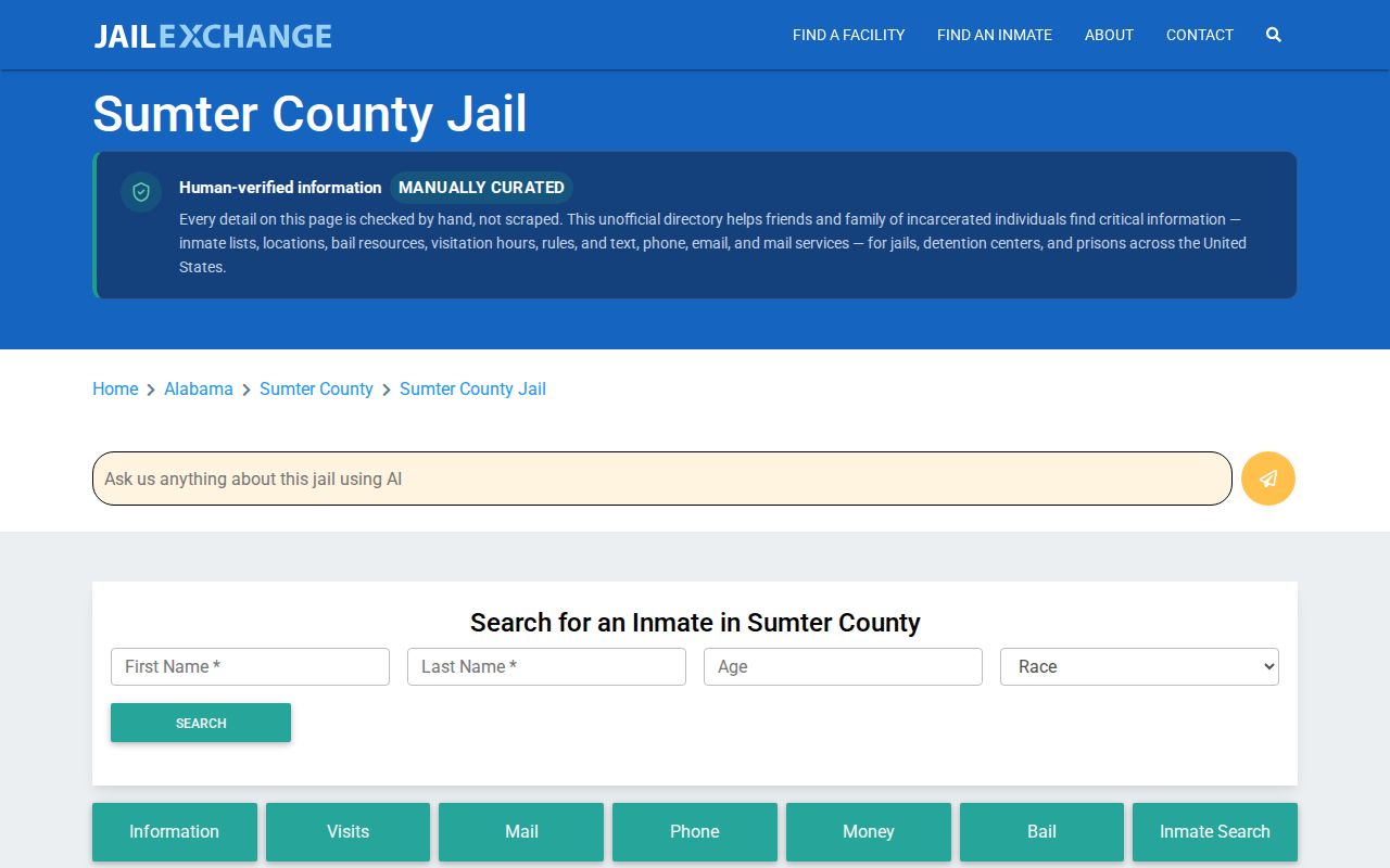 Unofficial Sumter County Jail directory with unverified roster claims