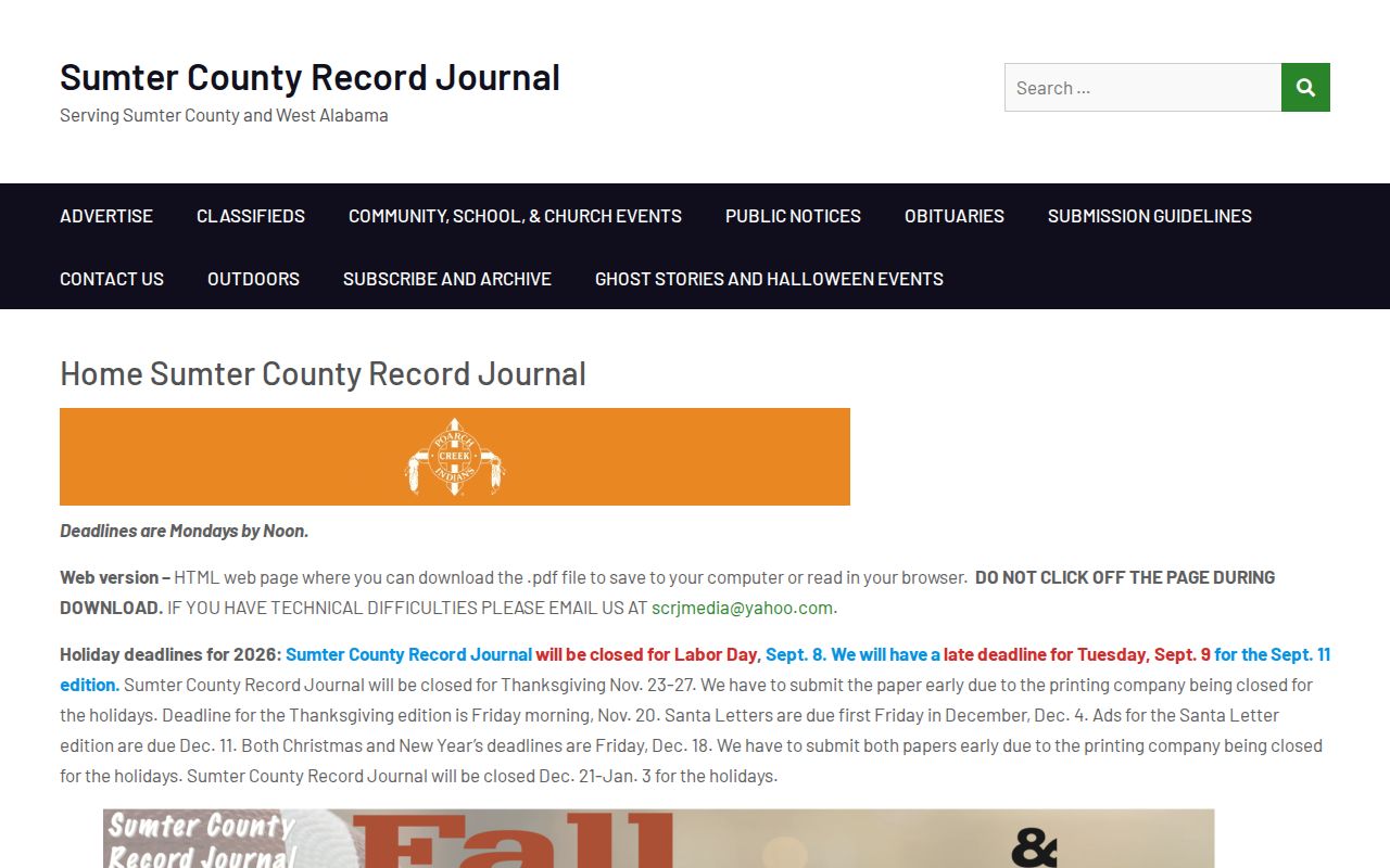 Sumter County Record-Journal weekly newspaper home page