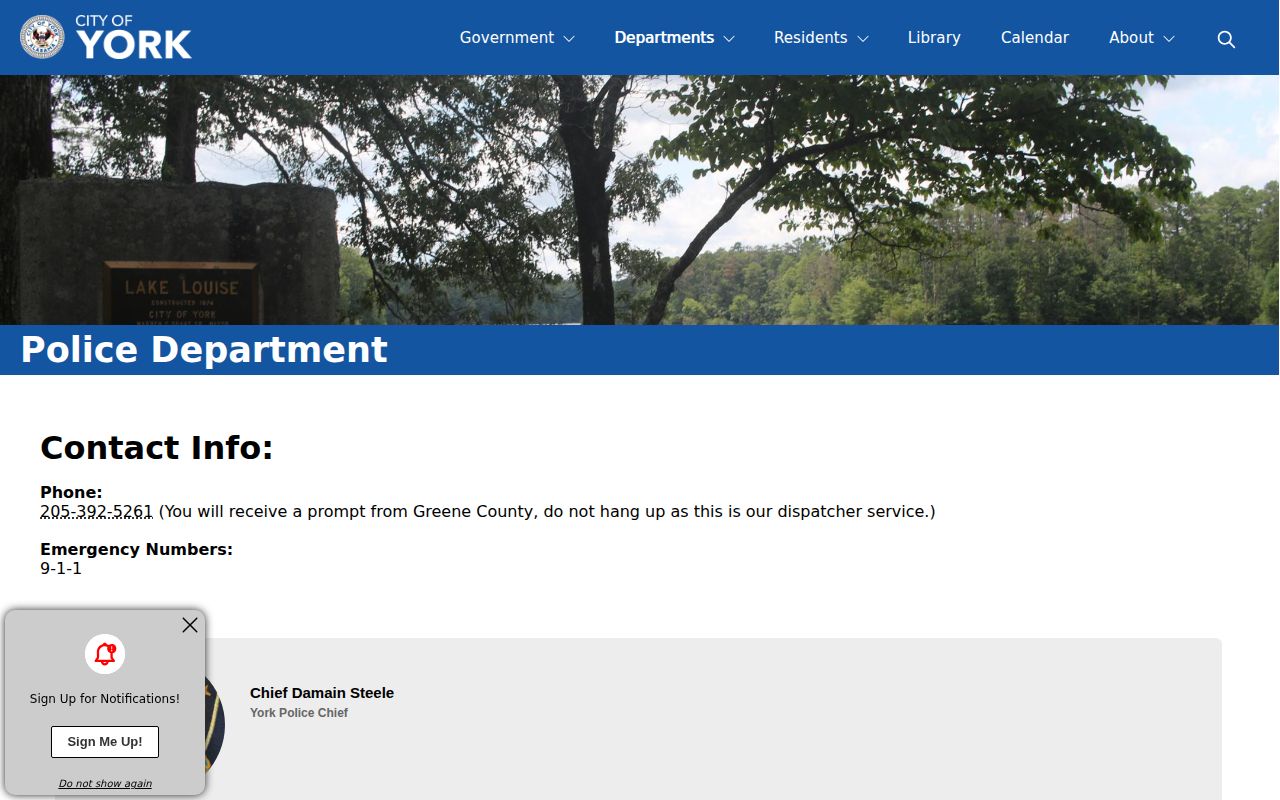 Official York Police Department contact page